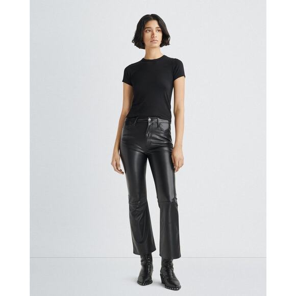 rag & bone Casey Faux Leather Cropped Flare Black - 26 - Picture 1 of 3